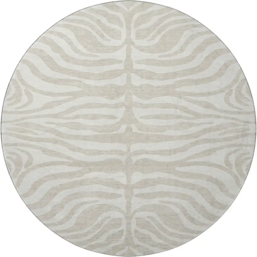 8' Beige And Ivory Animal Print Washable Round Rug With UV Protection Photo 3