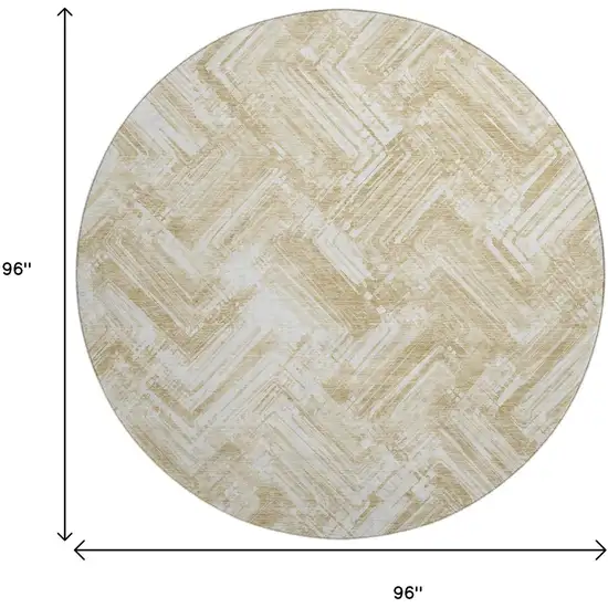8' Beige And Ivory Chevron Washable Round Rug With UV Protection Photo 9