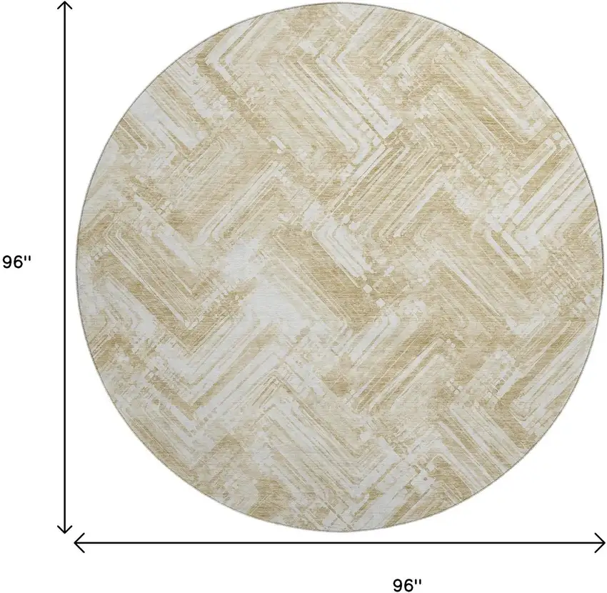 8' Beige And Ivory Chevron Washable Round Rug With UV Protection Photo 9