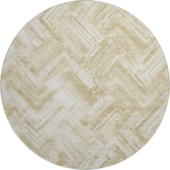 8' Beige And Ivory Chevron Washable Round Rug With UV Protection Photo 1