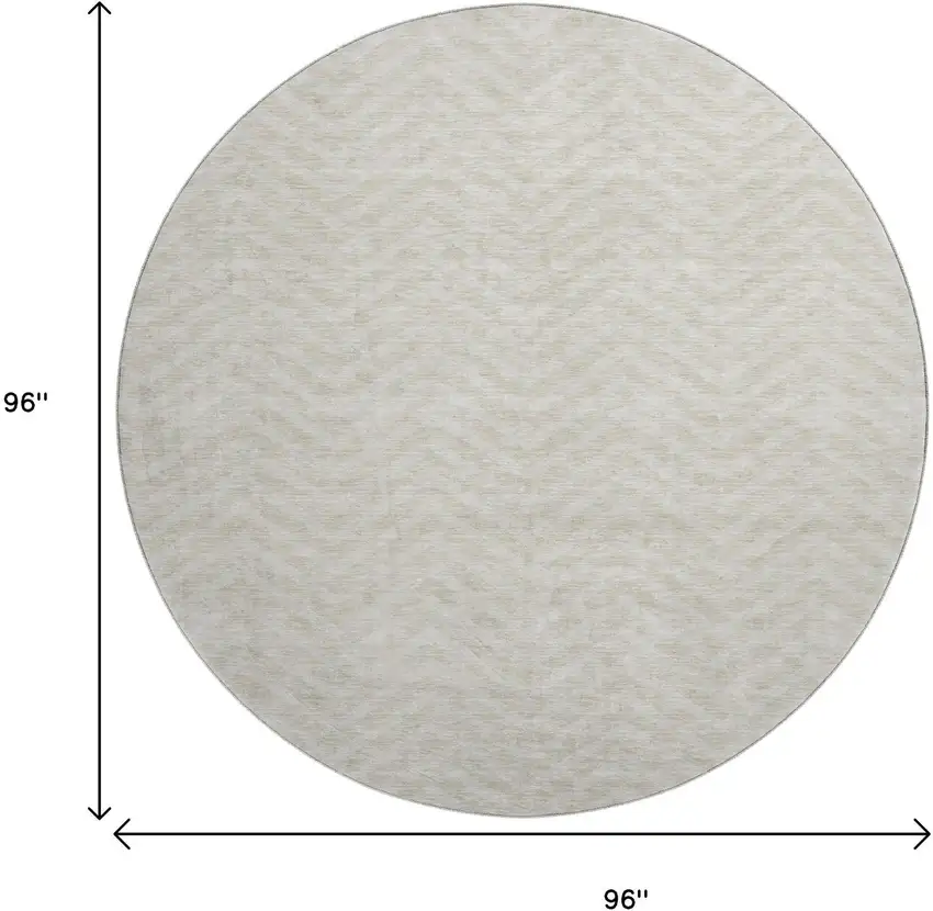 8' Beige And Ivory Chevron Washable Round Rug With UV Protection Photo 9