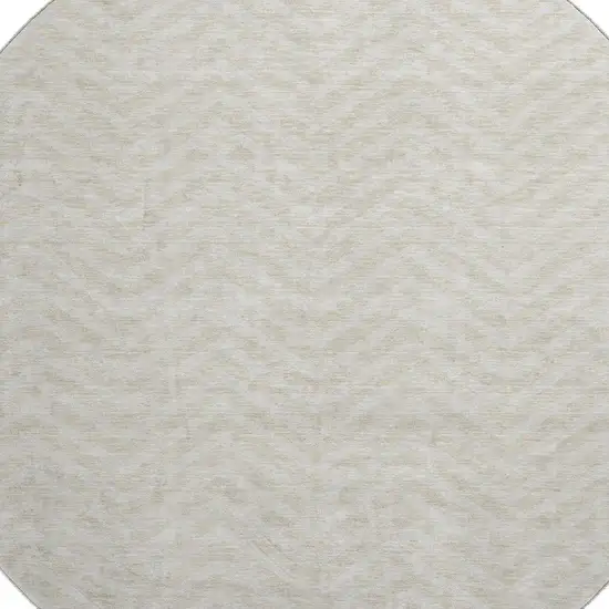 8' Beige And Ivory Chevron Washable Round Rug With UV Protection Photo 2