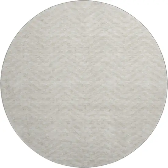 8' Beige And Ivory Chevron Washable Round Rug With UV Protection Photo 1