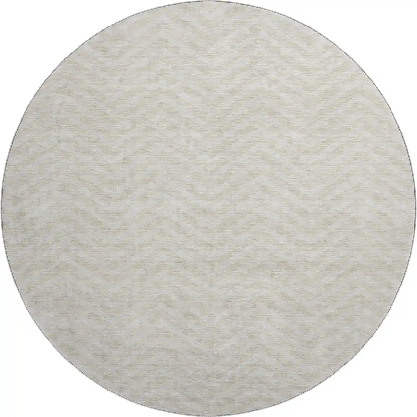 8' Beige And Ivory Chevron Washable Round Rug With UV Protection Photo 1
