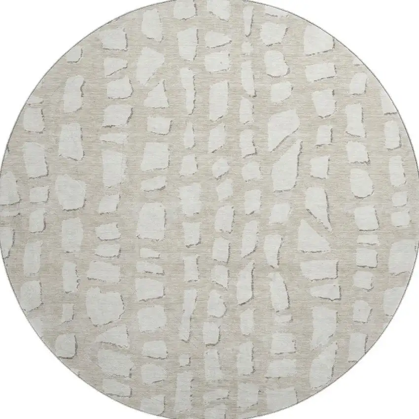 8' Beige And Ivory Cobblestone Washable Round Rug With UV Protection Photo 4