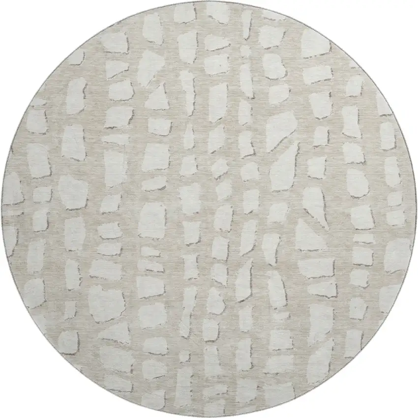 8' Beige And Ivory Cobblestone Washable Round Rug With UV Protection Photo 1