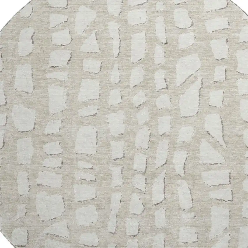 8' Beige And Ivory Cobblestone Washable Round Rug With UV Protection Photo 3