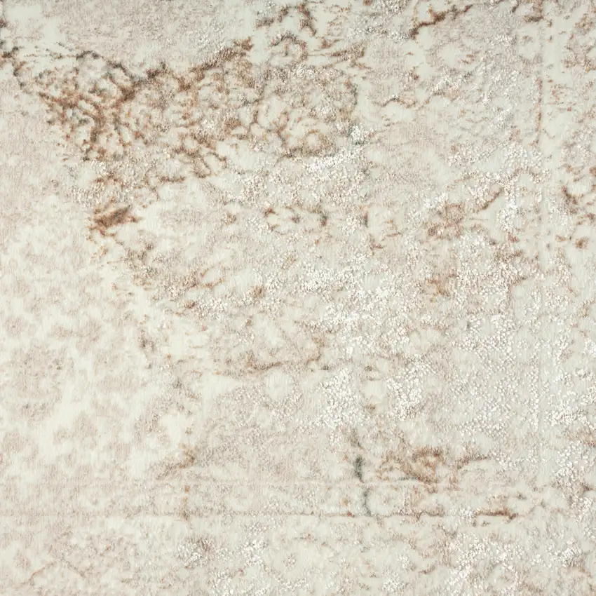 8' Beige And Ivory Damask Runner Rug Photo 9