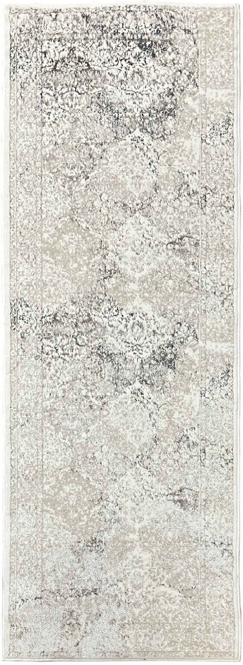 8' Beige And Ivory Damask Runner Rug Photo 2