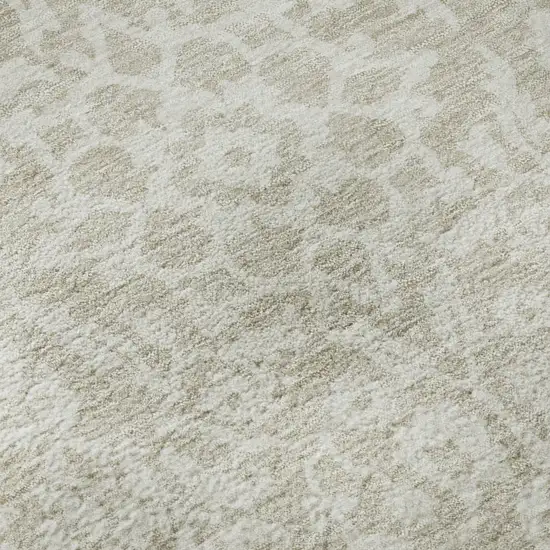 8' Beige And Ivory Damask Washable Round Rug With UV Protection Photo 9