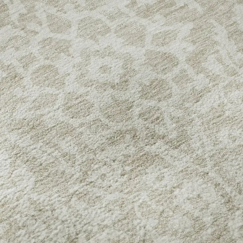 8' Beige And Ivory Damask Washable Round Rug With UV Protection Photo 9