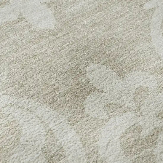 8' Beige And Ivory Damask Washable Round Rug With UV Protection Photo 8