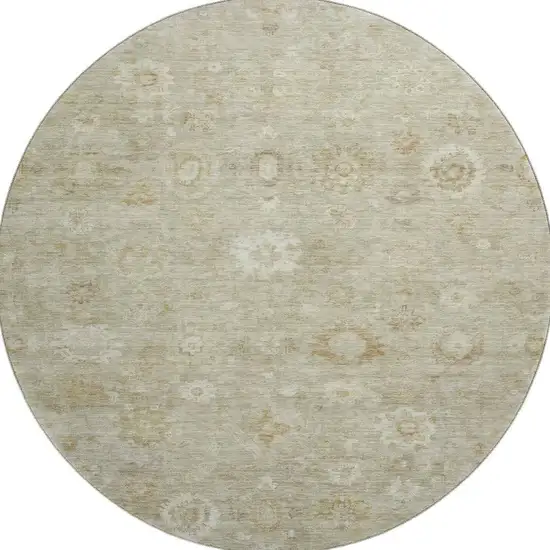 8' Beige And Ivory Damask Washable Round Rug With UV Protection Photo 3