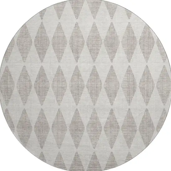 8' Beige And Ivory Diamond Washable Round Rug With UV Protection Photo 4