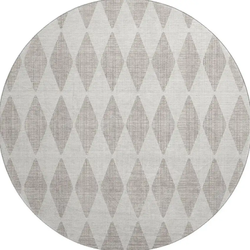 8' Beige And Ivory Diamond Washable Round Rug With UV Protection Photo 4