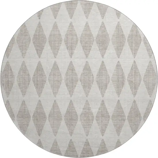 8' Beige And Ivory Diamond Washable Round Rug With UV Protection Photo 1