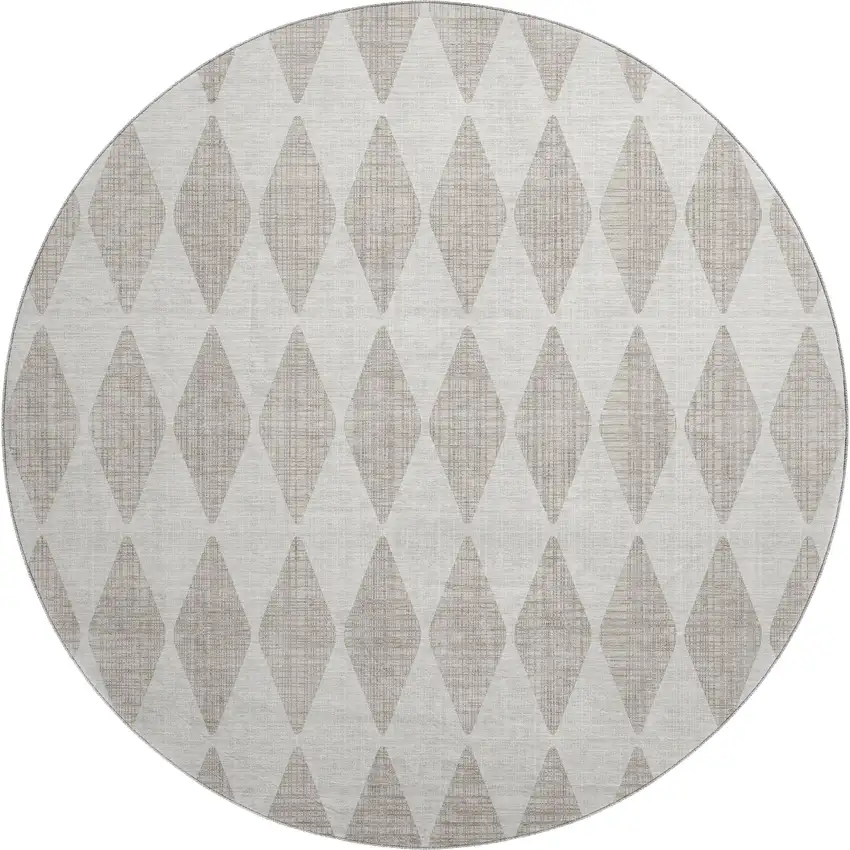 8' Beige And Ivory Diamond Washable Round Rug With UV Protection Photo 1