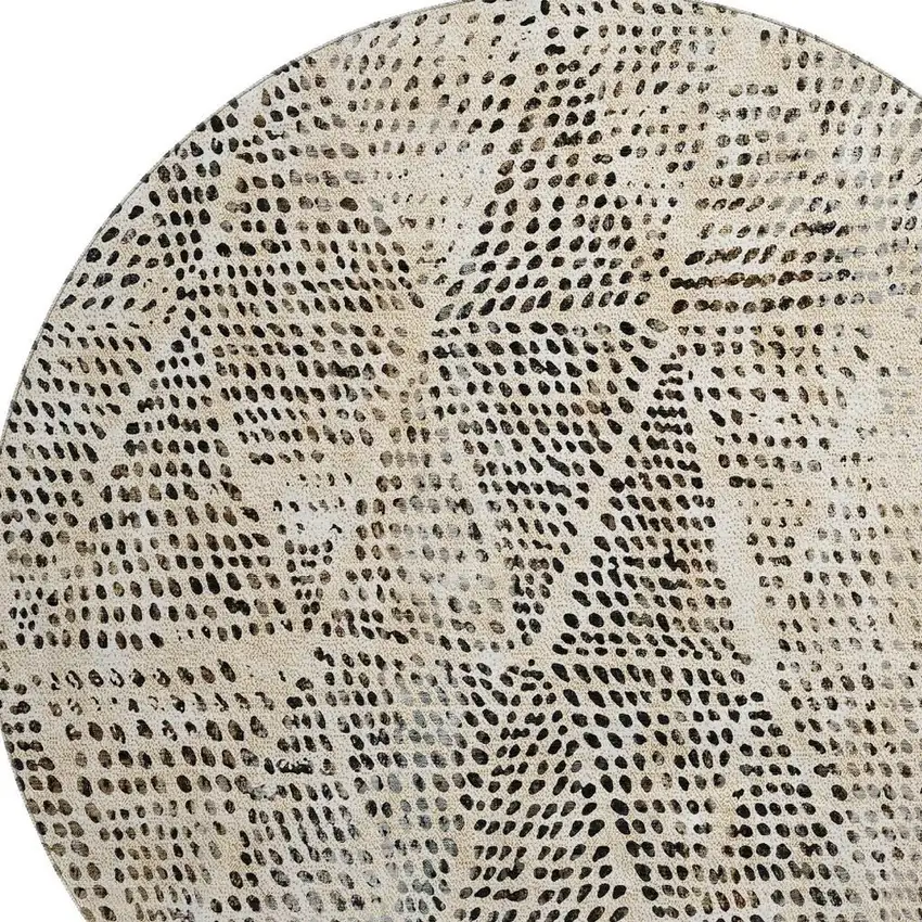 8' Beige And Ivory Diamond Washable Round Rug With UV Protection Photo 4