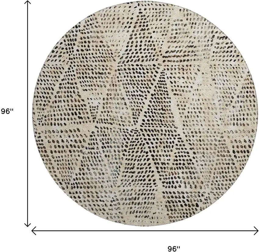 8' Beige And Ivory Diamond Washable Round Rug With UV Protection Photo 3