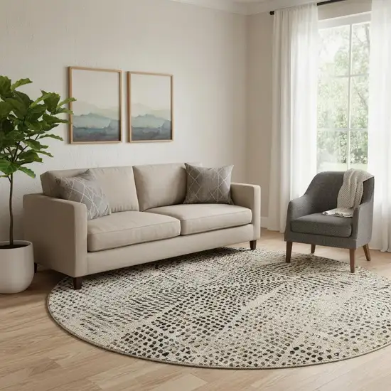 8' Beige And Ivory Diamond Washable Round Rug With UV Protection Photo 1