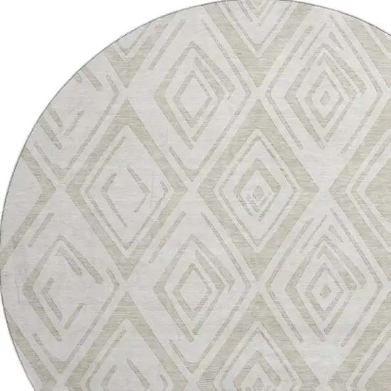 8' Beige And Ivory Diamond Washable Round Rug With UV Protection Photo 2