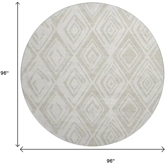 8' Beige And Ivory Diamond Washable Round Rug With UV Protection Photo 9