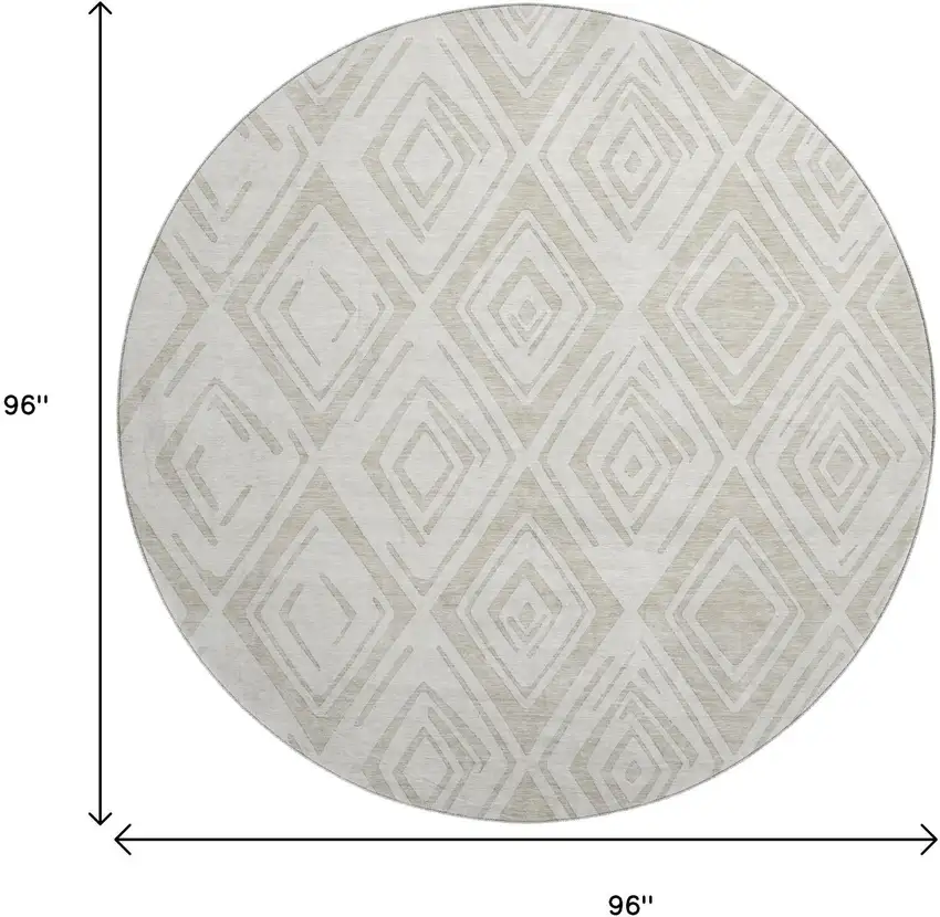8' Beige And Ivory Diamond Washable Round Rug With UV Protection Photo 9