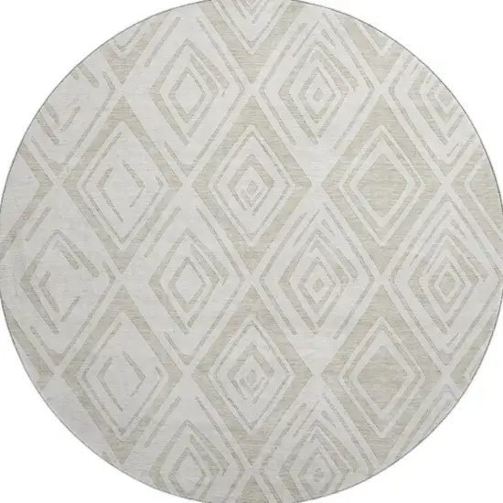 8' Beige And Ivory Diamond Washable Round Rug With UV Protection Photo 3