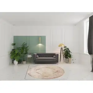 Photo of 8' Beige And Ivory Floral Medallion Distressed Round Rug