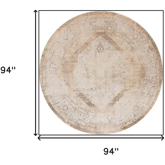 8' Beige And Ivory Floral Medallion Distressed Round Rug Photo 3