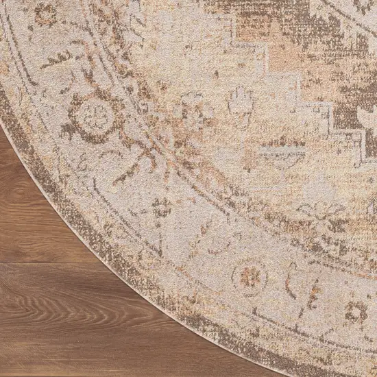 8' Beige And Ivory Floral Medallion Round Rug Photo 8