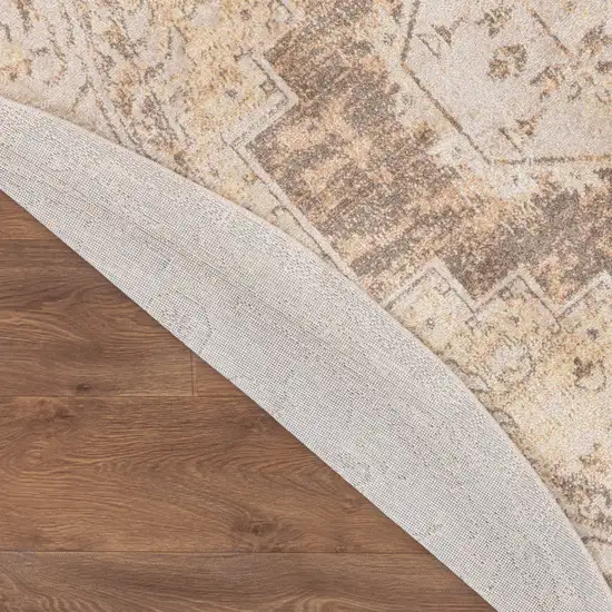 8' Beige And Ivory Floral Medallion Round Rug Photo 7