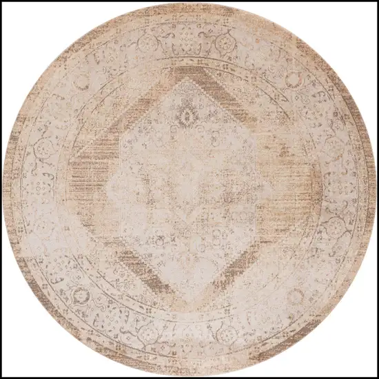 8' Beige And Ivory Floral Medallion Round Rug Photo 4