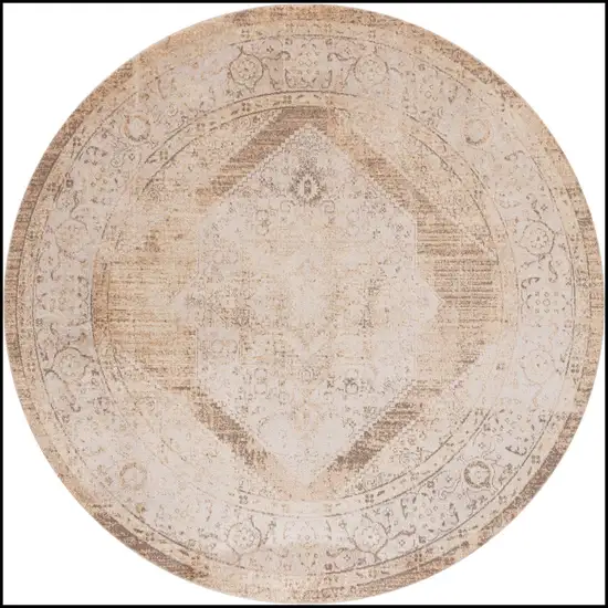 8' Beige And Ivory Floral Medallion Round Rug Photo 2