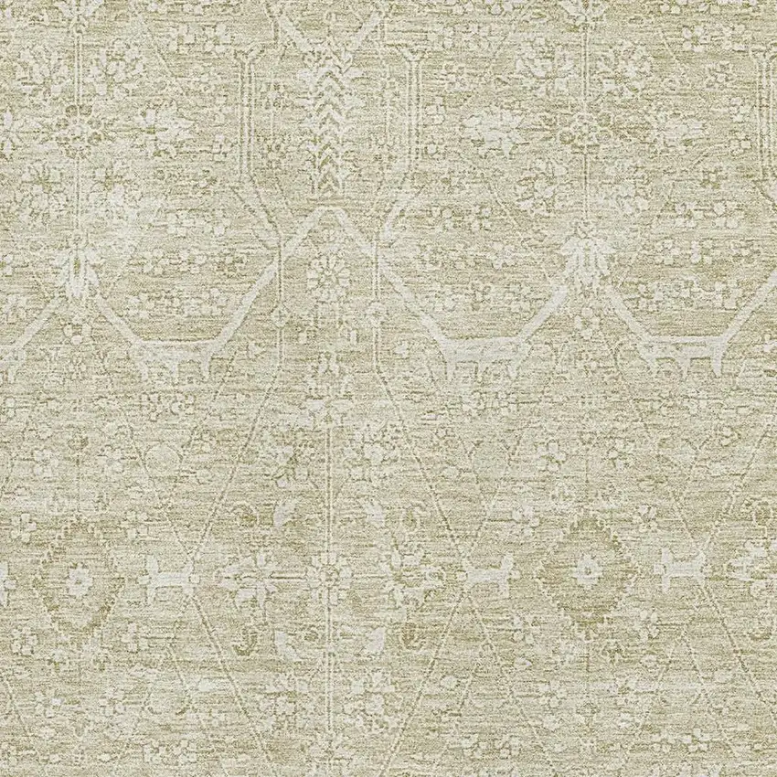 8' Beige And Ivory Floral Washable Area Rug With UV Protection Photo 2