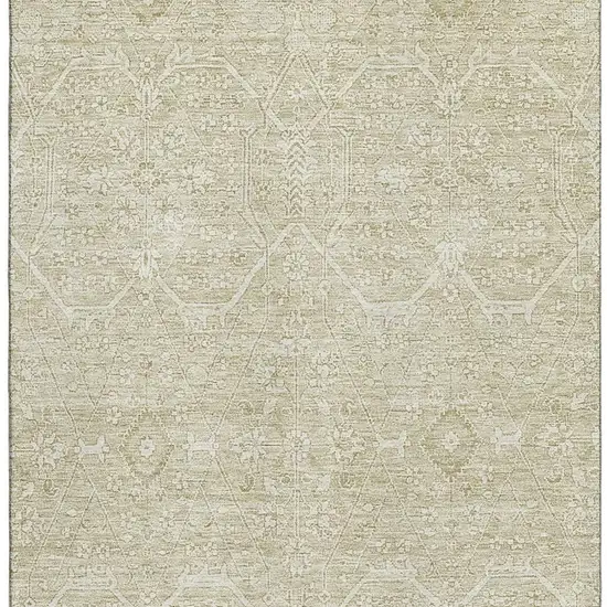 8' Beige And Ivory Floral Washable Area Rug With UV Protection Photo 3