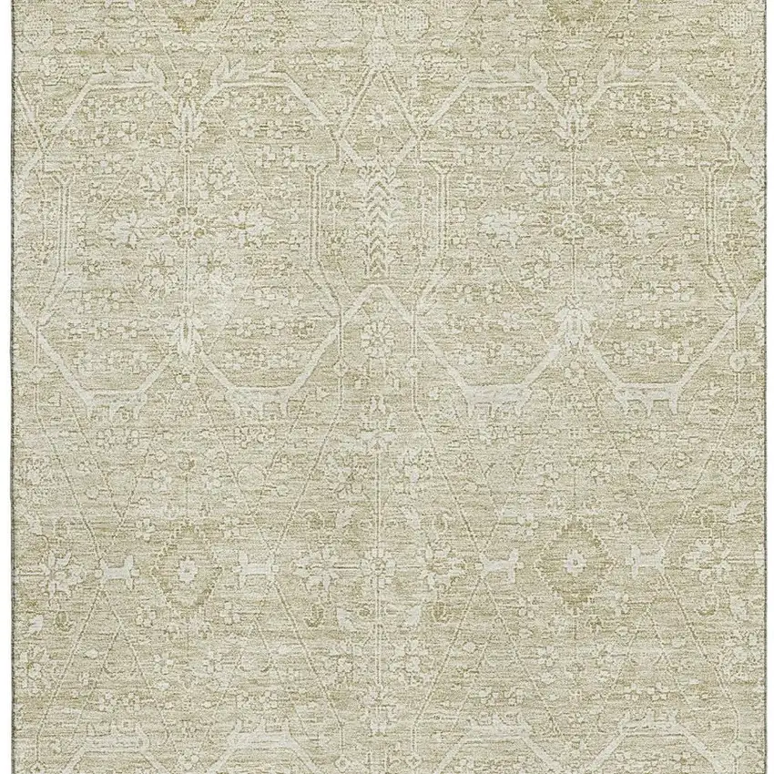 8' Beige And Ivory Floral Washable Area Rug With UV Protection Photo 3