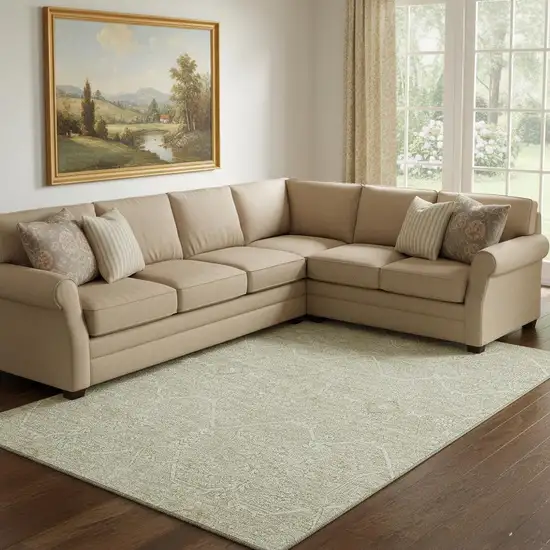 8' Beige And Ivory Floral Washable Area Rug With UV Protection Photo 2