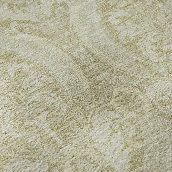 8' Beige And Ivory Floral Washable Round Rug With UV Protection Photo 9