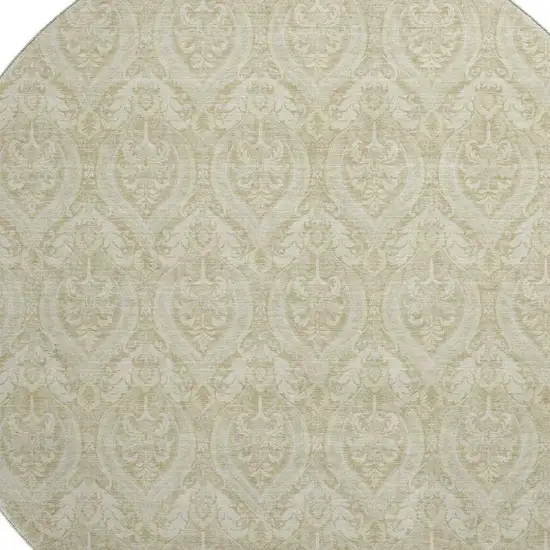 8' Beige And Ivory Floral Washable Round Rug With UV Protection Photo 3