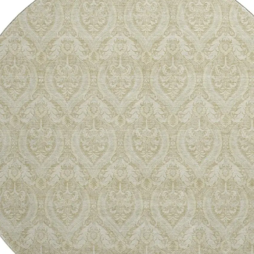 8' Beige And Ivory Floral Washable Round Rug With UV Protection Photo 3