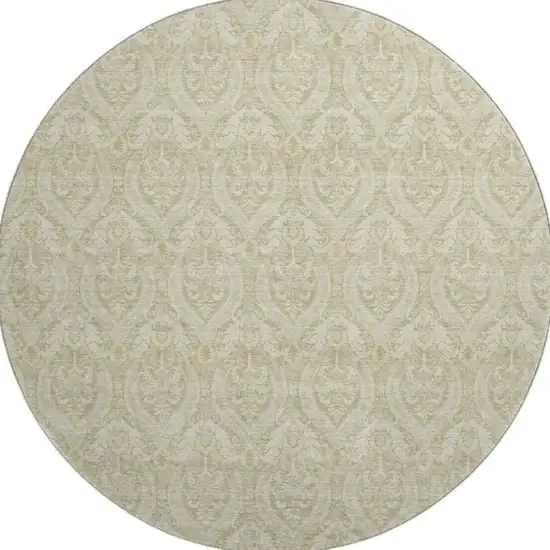 8' Beige And Ivory Floral Washable Round Rug With UV Protection Photo 4