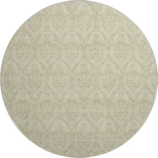 8' Beige And Ivory Floral Washable Round Rug With UV Protection Photo 1