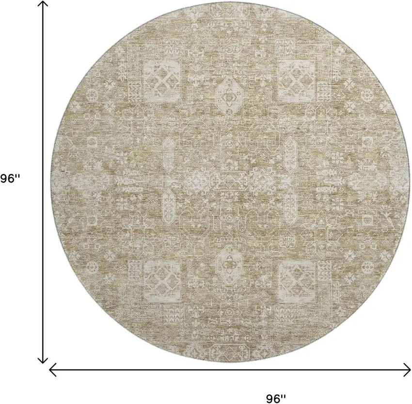 8' Beige And Ivory Floral Washable Round Rug With UV Protection Photo 9