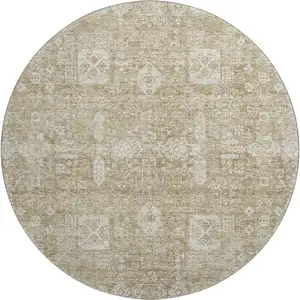 Photo of 8' Beige And Ivory Floral Washable Round Rug With UV Protection