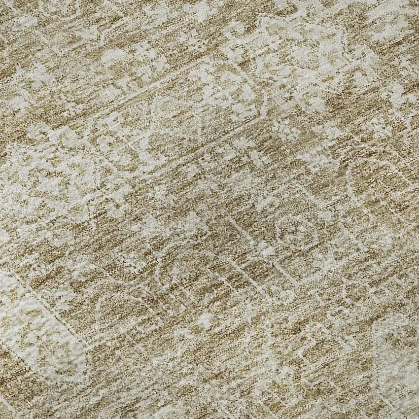 8' Beige And Ivory Floral Washable Round Rug With UV Protection Photo 8