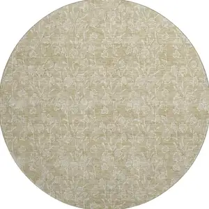 Photo of 8' Beige And Ivory Floral Washable Round Rug With UV Protection