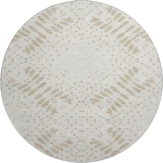 8' Beige And Ivory Floral Washable Round Rug With UV Protection Photo 1