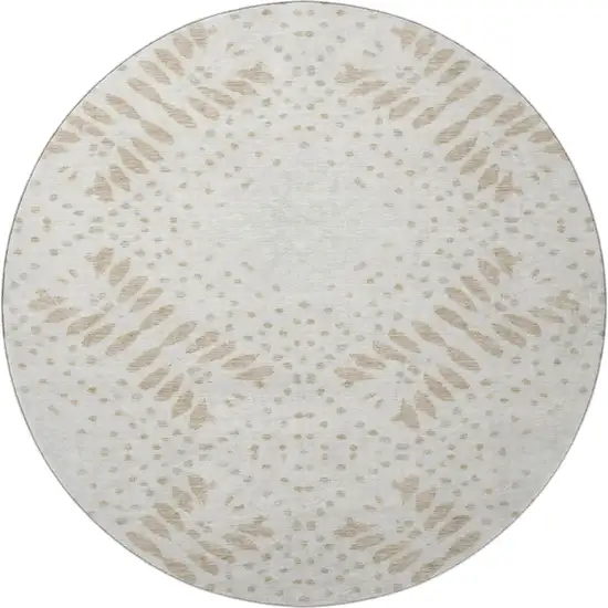 8' Beige And Ivory Floral Washable Round Rug With UV Protection Photo 3