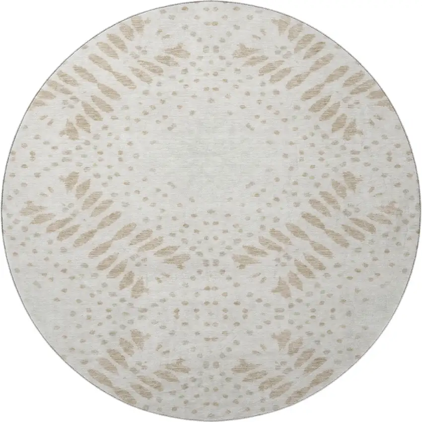 8' Beige And Ivory Floral Washable Round Rug With UV Protection Photo 3